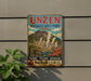 a vintage-style sign for Unzen Volcanic Area Park in Japan, with a mountain landscape and steam vents visible.