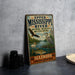 A vintage-style sign for the Upper Mississippi River National Wildlife and Fish Refuge in Illinois, featuring illustrations of wildlife and nature.