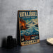 A vintage-style metal sign for Vatna Jökull National Park, featuring an illustration of a volcano and ice formations.