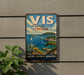 A vintage-style metal sign with a scenic coastal view of Archipelago Park, Croatia, featuring a sailboat and lush vegetation.