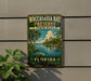 A vintage-style metal sign for Waccasass Bay Preserve, Florida, featuring a palm tree, a heron, and a body of water.