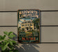 A vintage metal sign for the Wadsworth Longfellow House in Maine, featuring an illustration of the historic home surrounded by a garden.