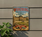 A vintage metal sign with the text "Würzburg Residence with the Court Gardens and Residence Square" and an illustration of a palace, surrounded by greenery.