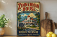 A vintage-style sign for the Zimmerman House, a historic building located in North Conway, New Hampshire.