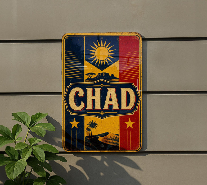 a vintage-style sign with the word "CHAD" prominently displayed in the center.