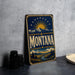 A vintage-style metal sign with the word "Montana" prominently displayed, featuring a sun and mountain landscape design.