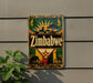 a vintage Zimbabwe sign with a colorful, decorative design.