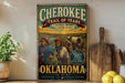 a vintage-style poster of the Trail of Tears, a historic journey of the Cherokee people, with a focus on Oklahoma.