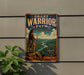 A vintage-style metal sign with a Native American figure standing on a cliff overlooking a river, promoting the Great Warrior Path in Virginia.