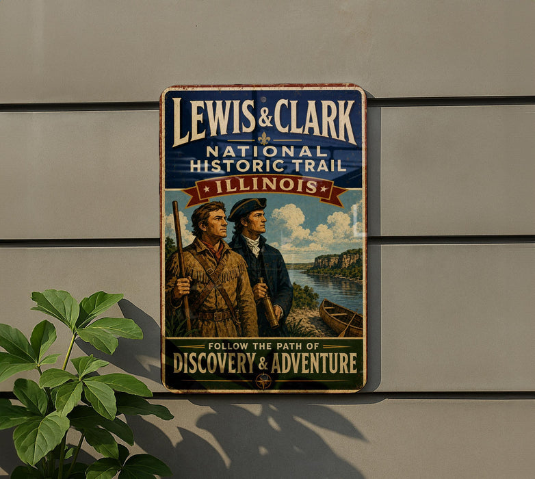 Lewis and Clark National Historic Trail Illinois Vintage Style Metal Sign, Historic Trail Marker Decor, Illinois History Sign
