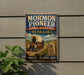 A vintage-style metal sign for the Mormon Pioneer National Historic Trail in Nebraska, featuring an illustration of a covered wagon and a monument with the words "Faith Freedom 1847".