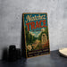 A vintage metal sign for the Natchez Trace, a scenic journey in Alabama, featuring a road, trees, and flowers.
