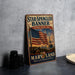 A vintage-style metal sign for the Star-Spangled Banner National Historic Trail in Maryland, featuring an American flag and a ship on the water.