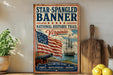 a vintage-style banner for the Star-Spangled Banner National Historic Trail in Virginia, with an American flag and a sailing ship in the background.