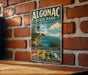 A vintage-style metal sign for Algonac State Park in Michigan, featuring a scenic illustration of the park's natural beauty and recreational activities.