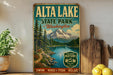 A vintage-style metal sign for Alta Lake State Park in Washington, featuring a scenic mountain landscape with a lake and pine trees.