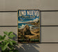 a vintage metal sign for Año Nuevo State Park, California, with a picture of a seal on the beach.
