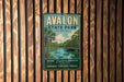 A vintage metal sign for Avon State Park in Florida, featuring a scenic image of a river surrounded by palm trees and a bridge.
