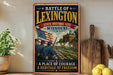 A vintage metal sign with a historical battle scene depicting soldiers marching in front of a state historic site in Missouri.