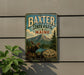 A vintage metal sign for Baxter State Park in Maine, featuring a moose and a mountain landscape.