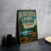 A vintage-style metal sign for Bear Creek Lake State Park in Virginia, featuring a scenic illustration of the lake and surrounding landscape.