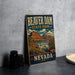 A vintage-style metal sign for Beaver Dam State Park in Nevada, featuring an illustration of the park's landscape with a waterfall.