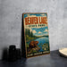 A vintage-style metal sign for Beaver Lake State Park, featuring a beaver and a scenic landscape, is displayed on a gray concrete surface.