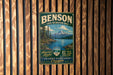 A vintage metal sign for the Oregon State Recreation Area, featuring a scenic mountain landscape with a lake and forest.
