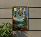 A vintage-style sign for Big Hill Pond State Park in Tennessee, featuring a scenic image of a lake, forest, and canoe.