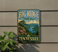 A vintage-style sign for Big Ridge State Park in Tennessee, featuring a scenic mountain landscape with a river and pine trees.