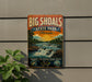 A vintage-style sign for Big Shoals State Park in Florida, featuring a scenic illustration of a river with waterfall and surrounding landscape.