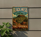 A vintage-style sign for Black Mesa State Park in Oklahoma, featuring a scenic landscape with mountains and desert terrain.