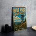A vintage-style metal sign for Blue Knob State Park in Pennsylvania, featuring a scenic illustration of the park's lookout tower and surrounding landscape.