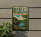A vintage-style sign for Booker T. Washington State Park in Tennessee, featuring a scenic landscape with a river and a bridge.