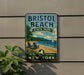 A vintage-style metal sign for Bristol Beach State Park, featuring a beach scene with a sailboat and a sign that says "New York's Great Outdoors".