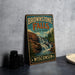 A vintage-style sign for Brownstone Falls State Park in Wisconsin, featuring a scenic illustration of the waterfall surrounded by trees and rocks.