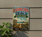 A vintage-style metal sign for Carolina Beach State Park, featuring a beach scene with a pier and a sign that says "Discover, Explore, Relax".