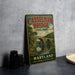 A vintage metal sign for Casselman Bridge State Park in Maryland, featuring an illustration of the bridge and the surrounding landscape.