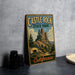 A vintage-style metal sign for Castle Rock State Park in California, featuring a scenic illustration of the park's landscape.