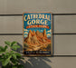 A vintage-style metal sign for Cathedral Gorge State Park in Nevada, featuring a scenic illustration of the canyon landscape.