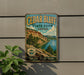 A vintage-style metal sign for Cedar Bluff State Park in Kansas, featuring a scenic landscape with a lake and mountains.