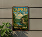 A vintage-style metal sign for Chapman State Park in Pennsylvania, featuring a scenic landscape with a river and forest.