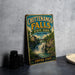 A vintage metal sign for Chittengo Falls State Park in New York, featuring a scenic image of the waterfall and surrounding landscape.