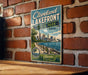 A vintage-style sign for Cleveland Lakefront State Park, Ohio, featuring a scenic image of the park and the city skyline.