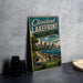 A vintage-style sign for Cleveland Lakefront State Park, Ohio, featuring a scenic image of the park and the city skyline.