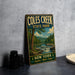 A vintage-style metal sign for Coles Creek State Park, featuring a scenic landscape with a river, trees, and mountains.