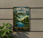 A vintage metal sign for Connetquot River State Park Preserve in New York, featuring a scenic illustration of a river surrounded by lush greenery.