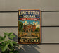 A vintage-style metal sign for the Constitution Square State Historic Site in Kentucky, featuring an illustration of a historic building surrounded by trees and a monument.