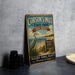 A vintage metal sign for Corson's Inlet State Park, New Jersey, featuring a blue background with a large blue heron and a beach scene.