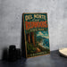 A vintage metal sign for Del Norte Coast Redwoods State Park in California, featuring a scenic illustration of the park's landscape.